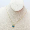 Pave Pendant Enamel Heart Necklace - Aqua