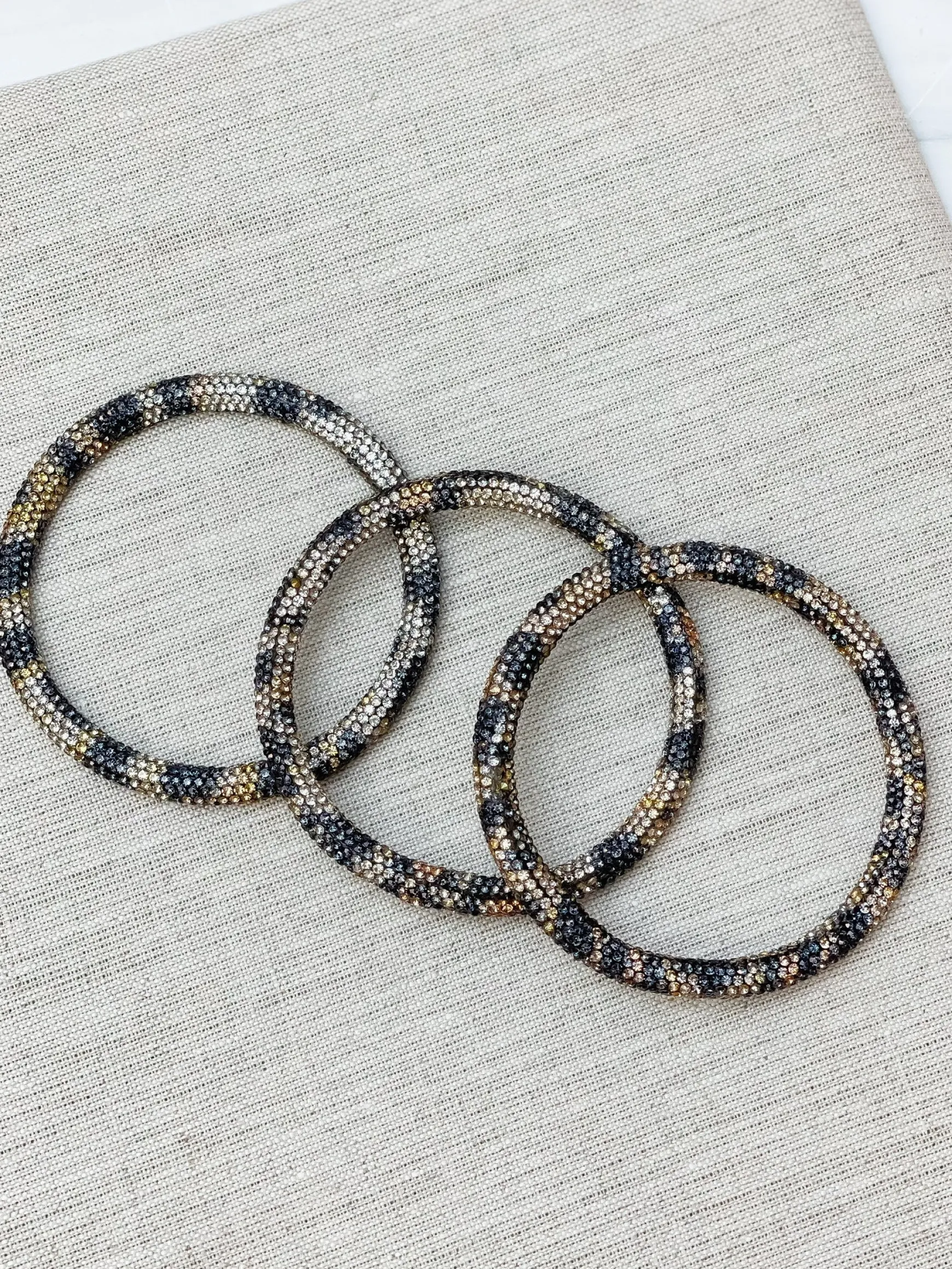 Pave Rhinestone Bangle Set - Leopard