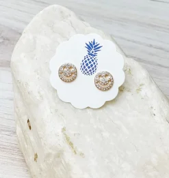 Pave Smile Face Stud Earrings