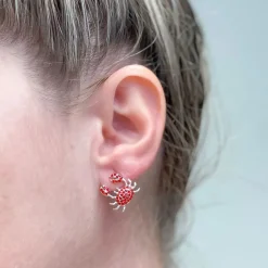 Pave Stone Tropical Sealife Post Earrings - Crab