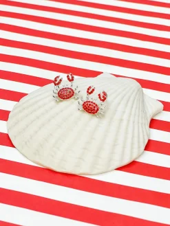 Pave Stone Tropical Sealife Post Earrings - Crab