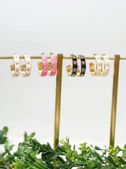 Paw Pattern Enamel Hoop Earrings - Black Multi