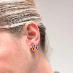 Paw Print Enamel Stud Earrings - Orange & Purple