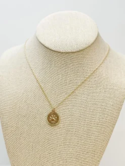 Paw Print Medallion Necklace - Gold