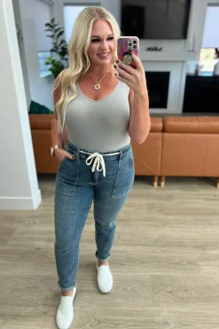 Payton Pull On Denim Joggers in Medium Wash by Judy Blue