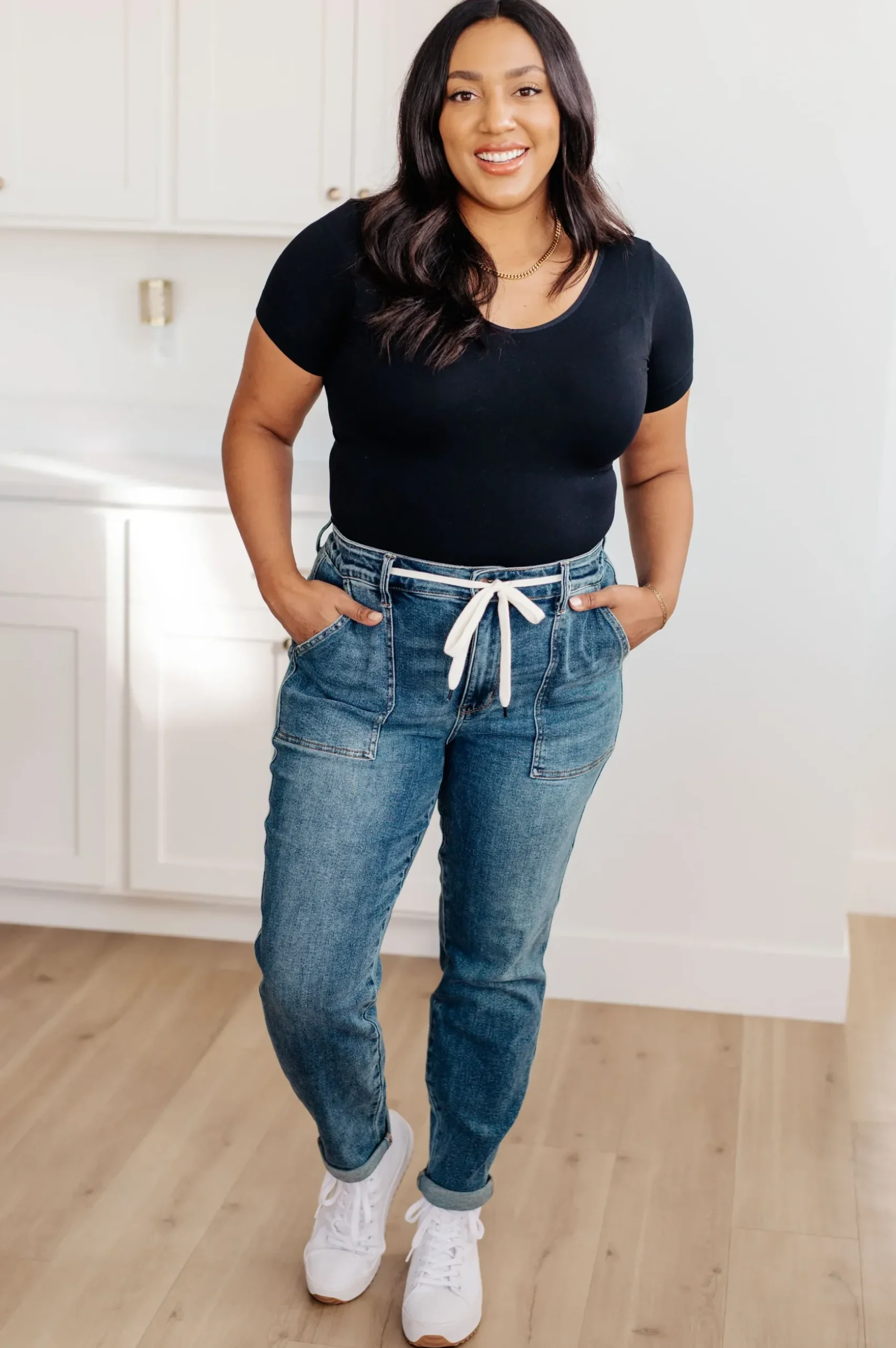 Payton Pull On Denim Joggers in Medium Wash by Judy Blue