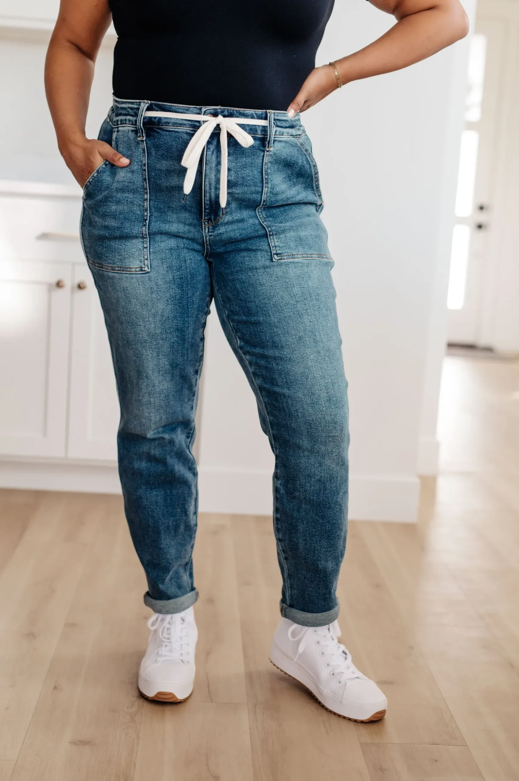 Payton Pull On Denim Joggers in Medium Wash by Judy Blue