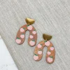 Peach Horseshoe Wooden Dangle Earrings