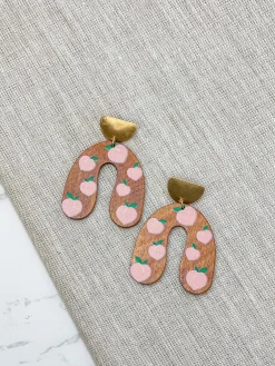 Peach Horseshoe Wooden Dangle Earrings