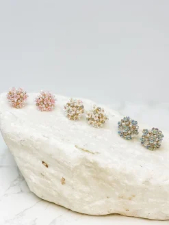 Pearl & Flower Cluster Post Earrings - Blue