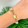 Pearl & Iridescent Stone Station Bracelet - Pink
