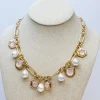 Pearl & Iridescent Stone Charm Necklace - Pink