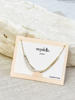 Pearl & Rhinestone Chain Dainty Necklace - Gold