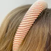 Pearl & Rhinestone Striped Padded Headband - Red