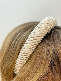 Pearl & Rhinestone Striped Padded Headband - Purple