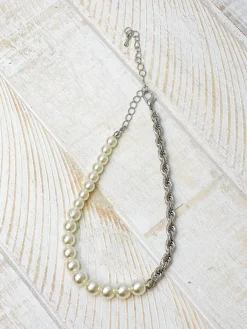 Pearl & Rope Chain Ankle Bracelet - Silver