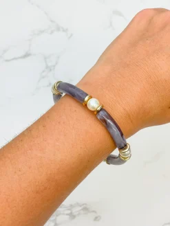 Pearl Beaded Acrylic Tube Bracelet - Gray