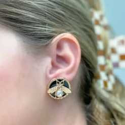 Pearl Bee Medallion Post Earrings