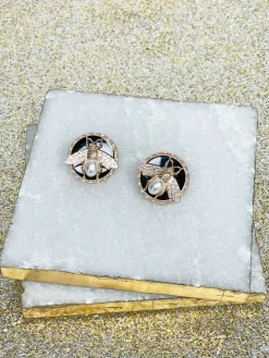 Pearl Bee Medallion Post Earrings