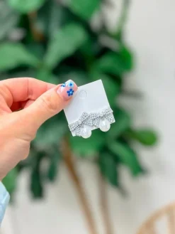 Pearl Bow Post Earrings - Silver