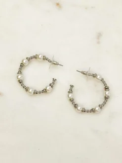 Pearl Cable Hoop Earrings - Silver