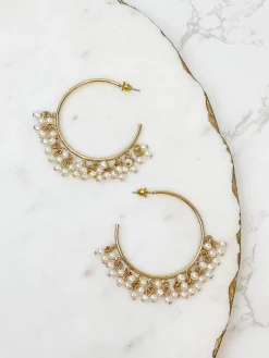Pearl Fringe Hoop Earrings