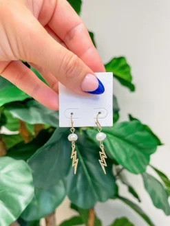 Pearl Lightning Bolt Dangle Earrings