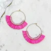 Pearl Lined Raffia Drop Dangles - Pink