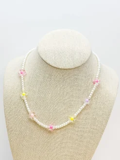 Pearl Pastel Flower Station Necklace