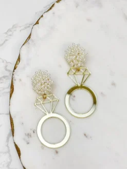 Pearl Post Diamond Ring Acrylic Dangle Earrings