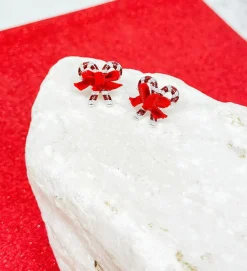 Pearl Striped Candy Cane Stud Earrings - Red