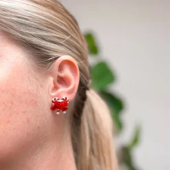 Pearl Striped Candy Cane Stud Earrings - Red