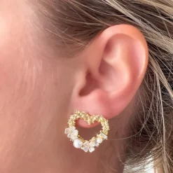 Pearl Textured Gold Heart Stud Earrings