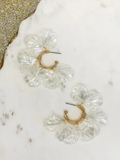 Pearlescent Shell Petal Hoops