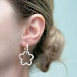 Pearl-Studded Flower Dangle Earrings