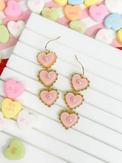 Pearly Heart Trio Dangle Earrings - Blush