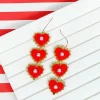 Pearly Heart Trio Dangle Earrings - Red