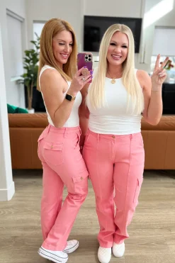 Peggy High Rise Cargo Straight Jeans by Judy Blue in Pink