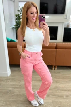 Peggy High Rise Cargo Straight Jeans by Judy Blue in Pink