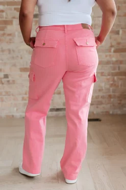 Peggy High Rise Cargo Straight Jeans by Judy Blue in Pink