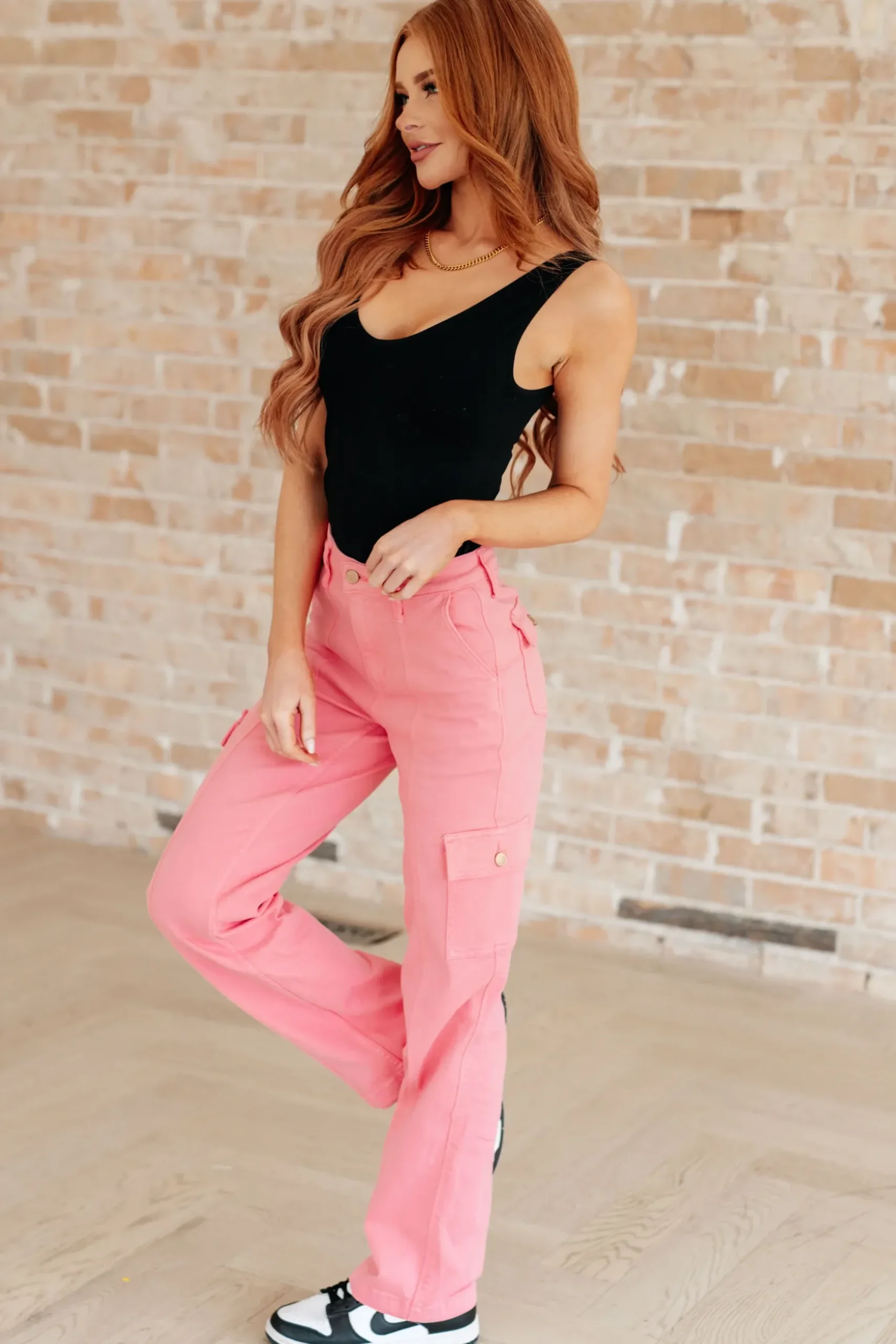 Peggy High Rise Cargo Straight Jeans by Judy Blue in Pink