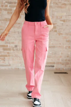 Peggy High Rise Cargo Straight Jeans by Judy Blue in Pink