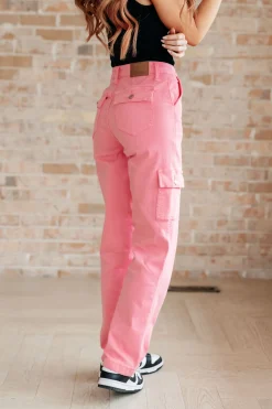 Peggy High Rise Cargo Straight Jeans by Judy Blue in Pink