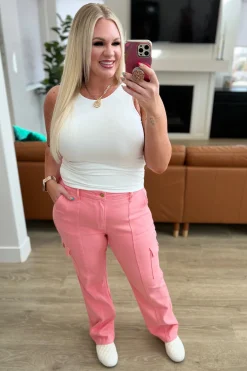 Peggy High Rise Cargo Straight Jeans by Judy Blue in Pink