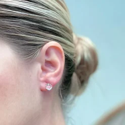 Petite Cubic Zirconia Circle Stud Earrings - White Gold