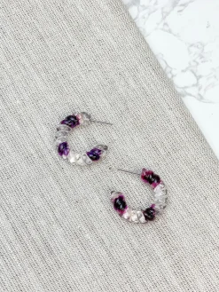 Petite Dried Flower Hoop Earrings - Purple