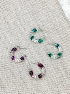 Petite Dried Flower Hoop Earrings - Purple