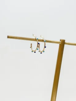 Petite Enamel Studded Hoop Earrings - Blue