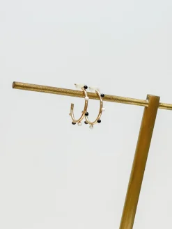 Petite Enamel Studded Hoop Earrings - Black & White