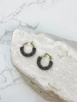 Petite Seed Bead Hoop Earrings - Silver